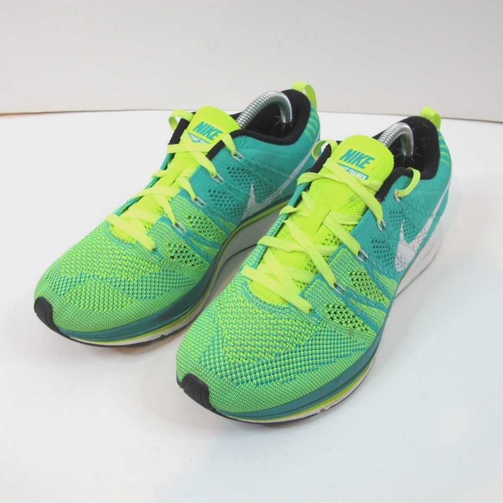 Nike Flykknit Trainer 532984-713 Volt White Atomic Teal Women's 7.5 Men's 6
